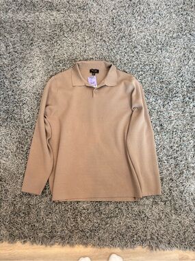Tan Knit Polo Sweater